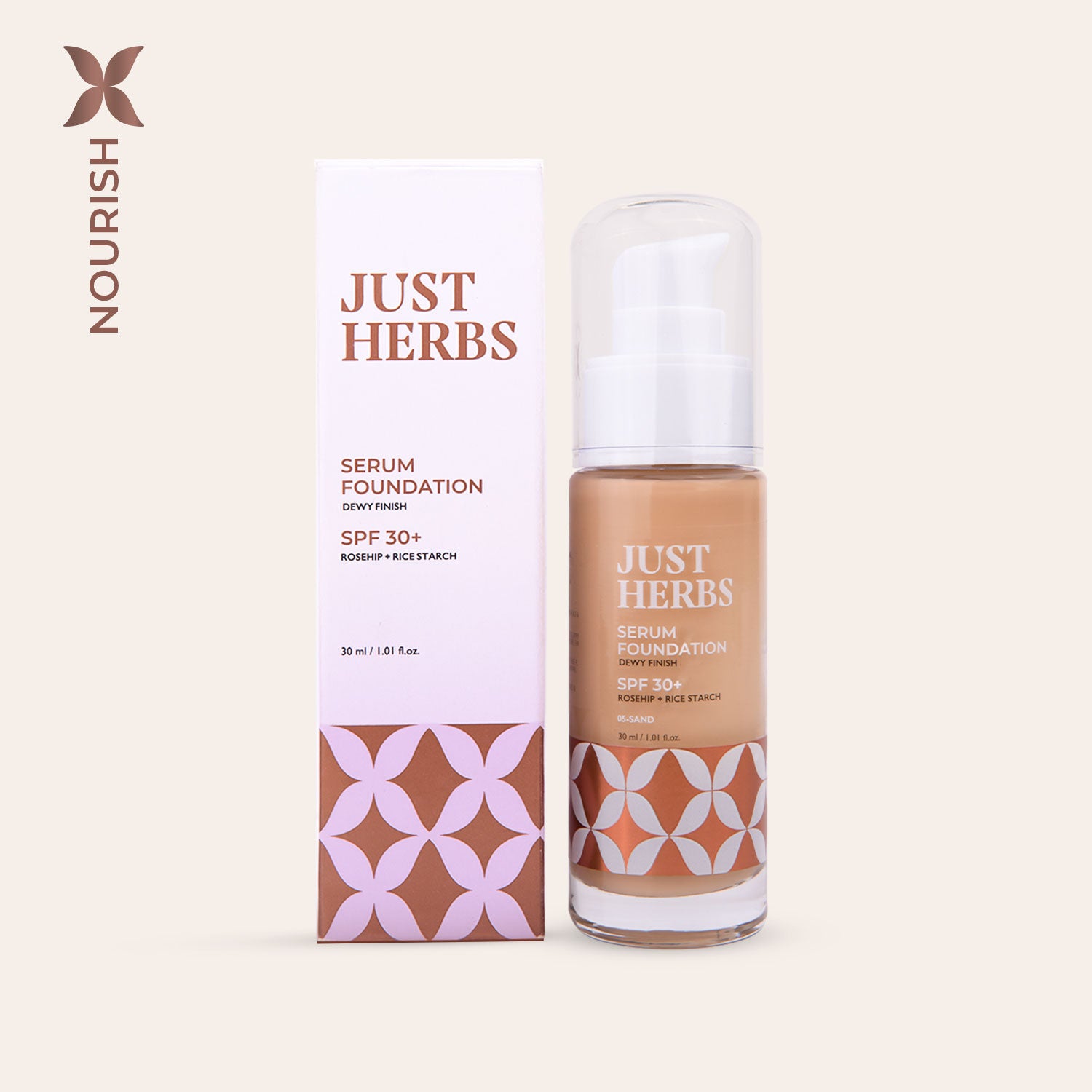 Serum Foundation Dewy Finish SPF 30+ with Rosehip and Rice Starch - Just Herbs, 05sand
Serum Foundation Dewy Finish SPF 30+ with Rosehip and Rice Starch - Just Herbs, 05sand