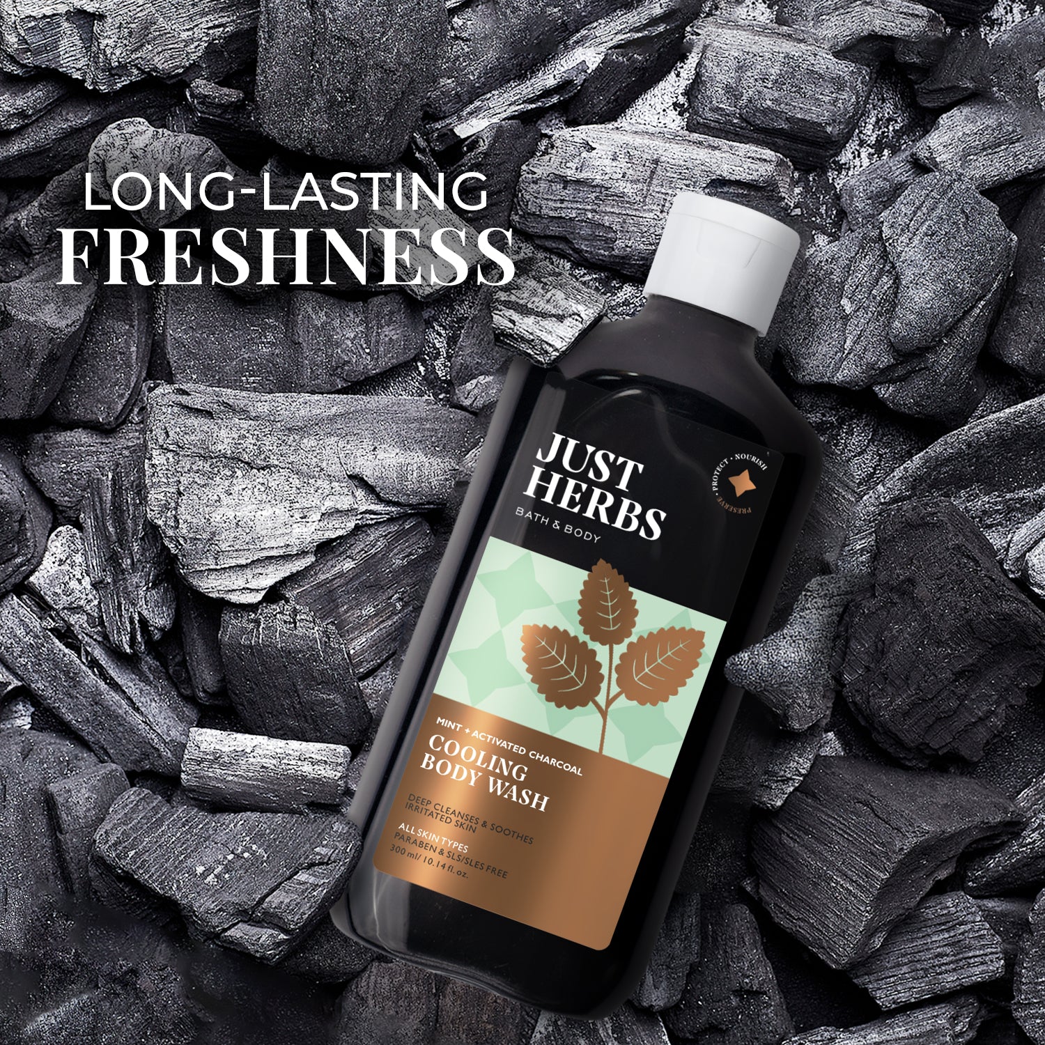 Mint Cooling Body Wash with Activated Charcoal - 300ml
Mint Cooling Body Wash with Activated Charcoal - 300ml