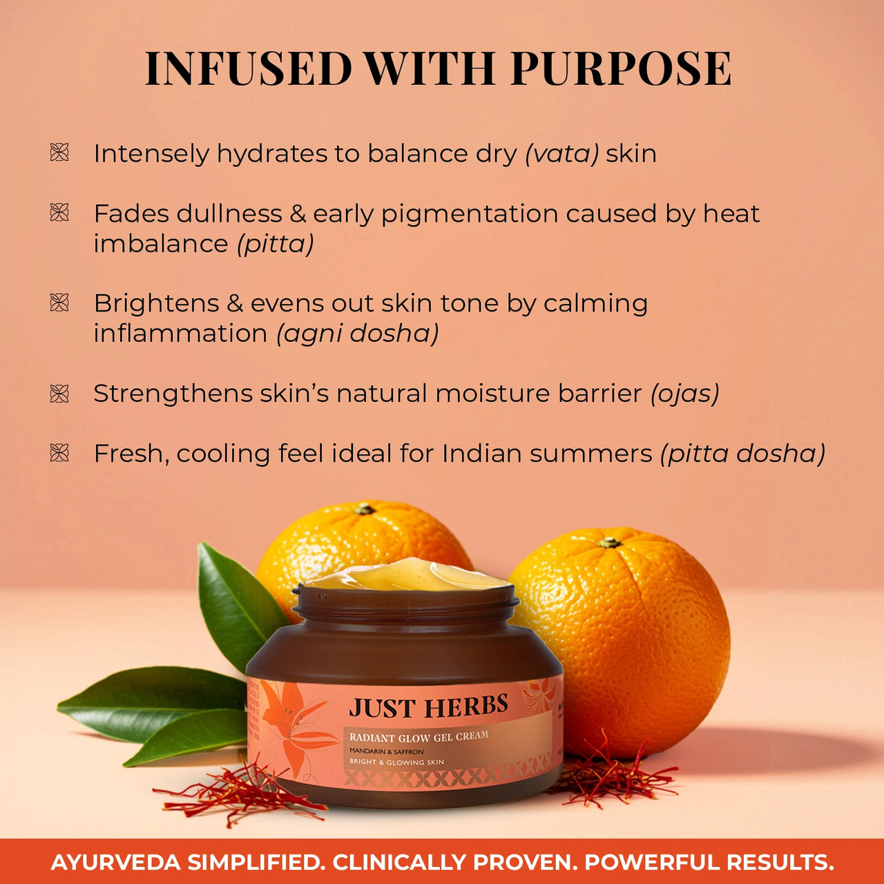 Just Herbs Radiant Glow Face Gel Cream with Mandarin & Saffron - 50ml