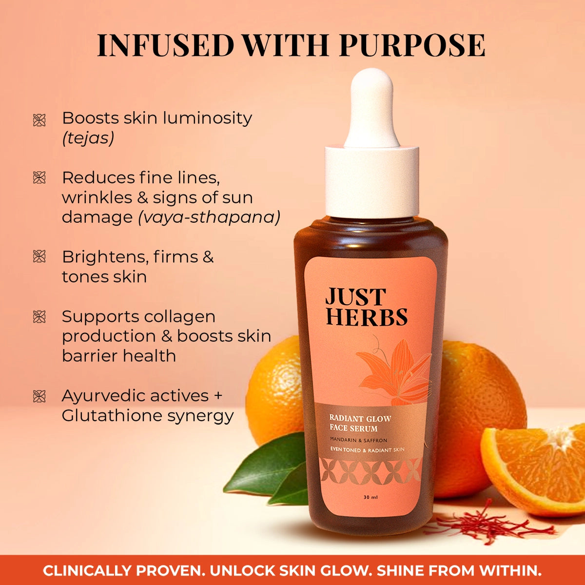 Just Herbs Radiant Glow Face Serum with Mandarin & Saffron - 30ml