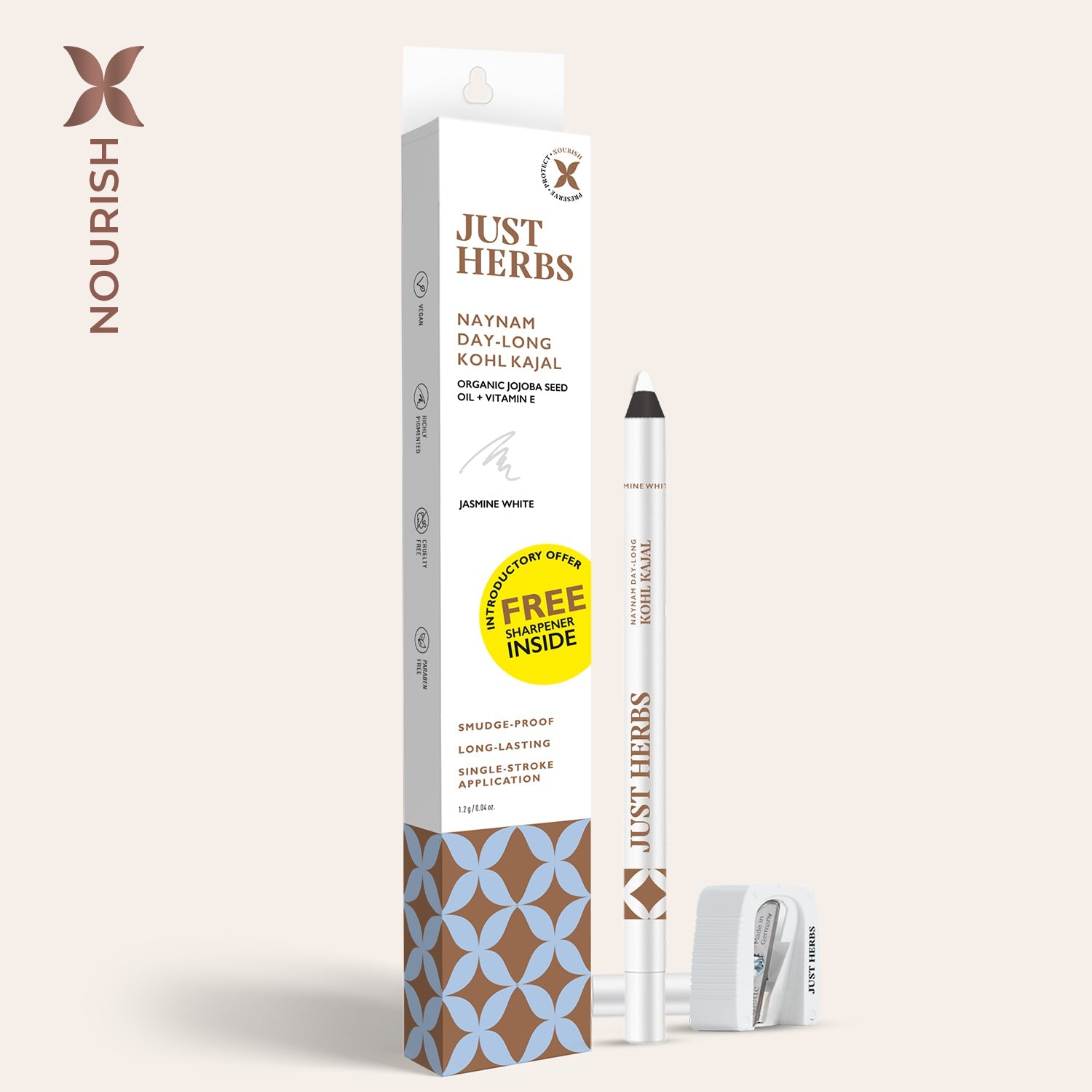 Naynam Day Long Sharpenable Kajal (Available in 6 Shades) - Just Herbs, Jasmine white
Naynam Day Long Sharpenable Kajal (Available in 6 Shades) - Just Herbs, Jasmine white