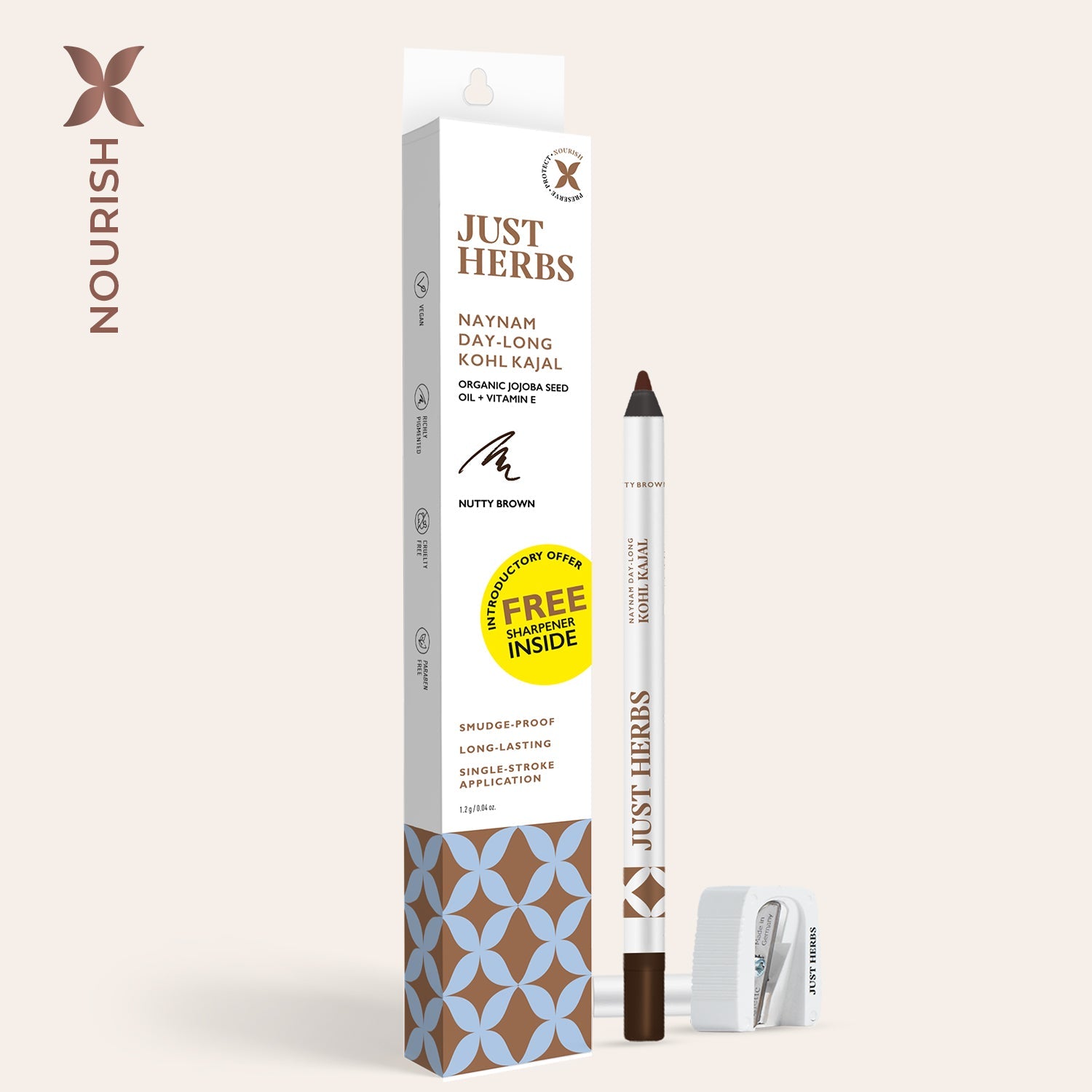Naynam Day Long Sharpenable Kajal (Available in 6 Shades) - Just Herbs, Nutty brown
Naynam Day Long Sharpenable Kajal (Available in 6 Shades) - Just Herbs, Nutty brown