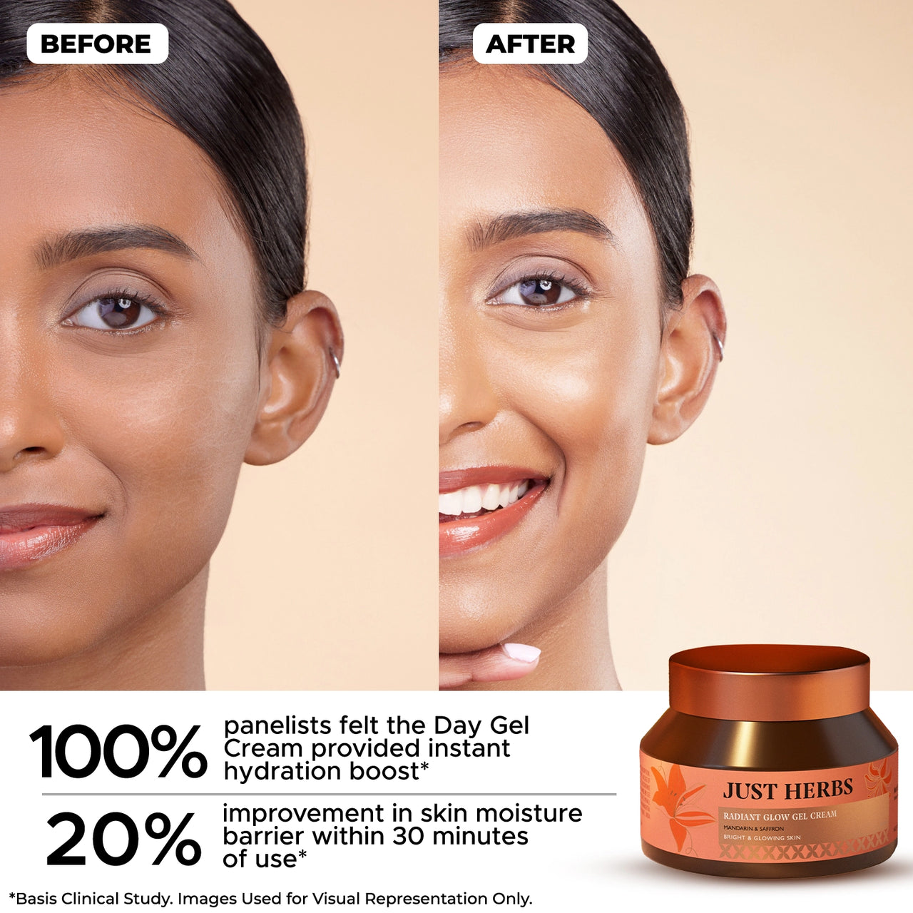 Just Herbs Radiant Glow Face Gel Cream with Mandarin & Saffron - 50ml