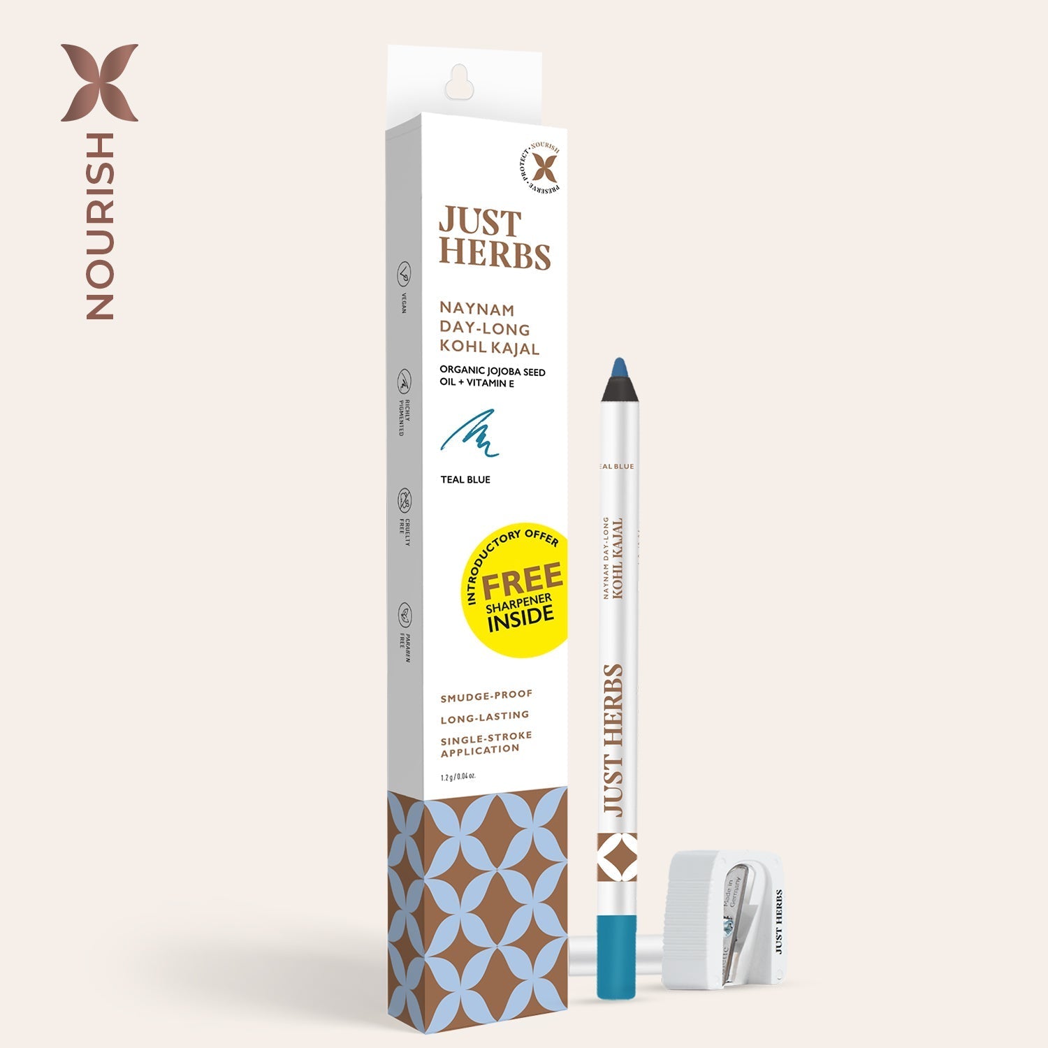 Naynam Day Long Sharpenable Kajal (Available in 6 Shades) - Just Herbs, Teal blue 
Naynam Day Long Sharpenable Kajal (Available in 6 Shades) - Just Herbs, Teal blue