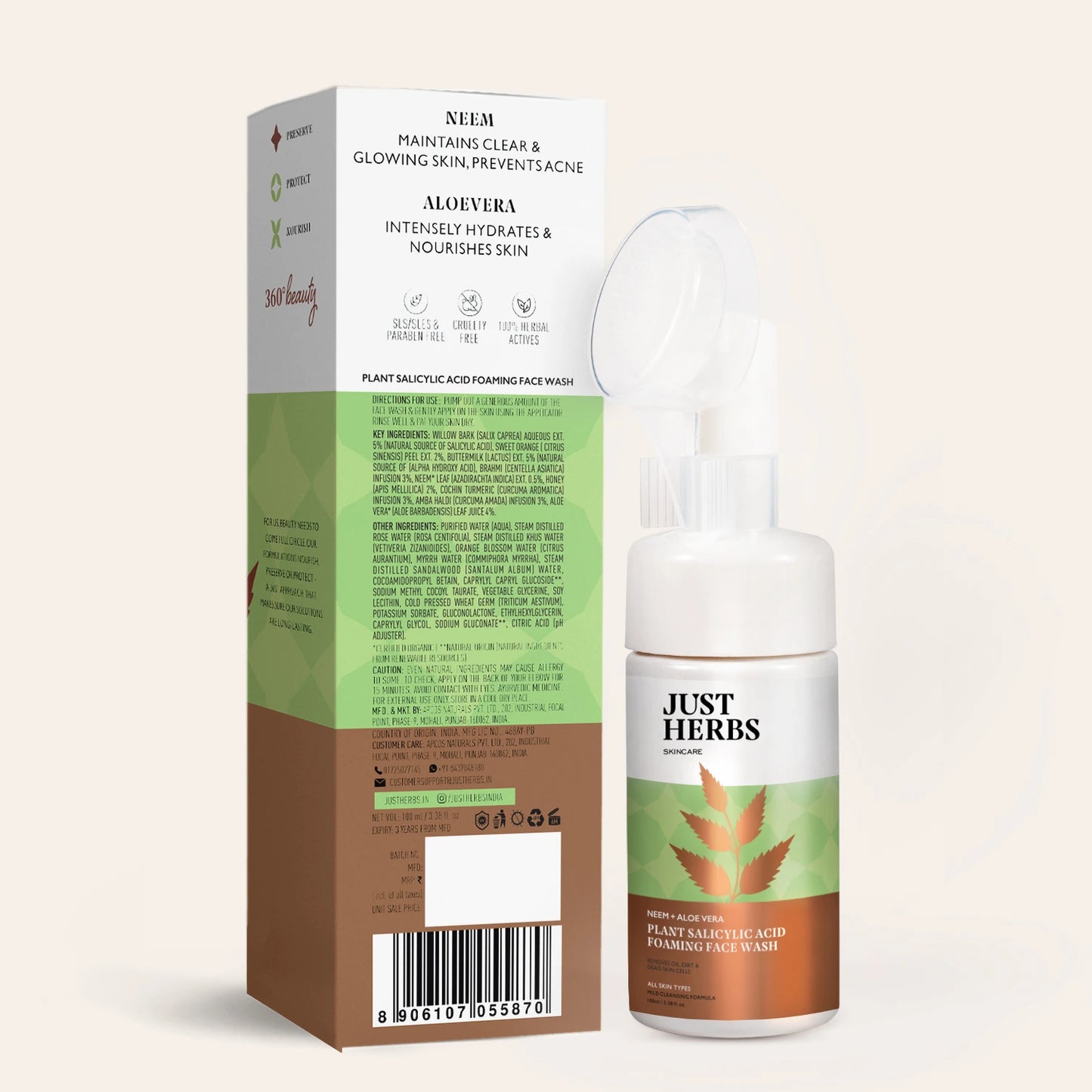 Plant Salicylic Acid Foaming Face Wash with Neem & Aloe Vera