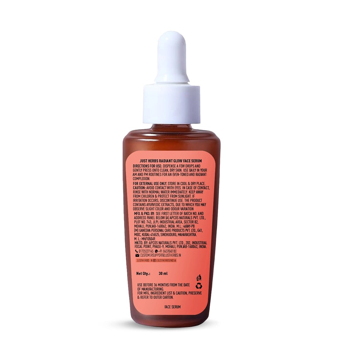 Just Herbs Radiant Glow Face Serum with Mandarin & Saffron - 30ml