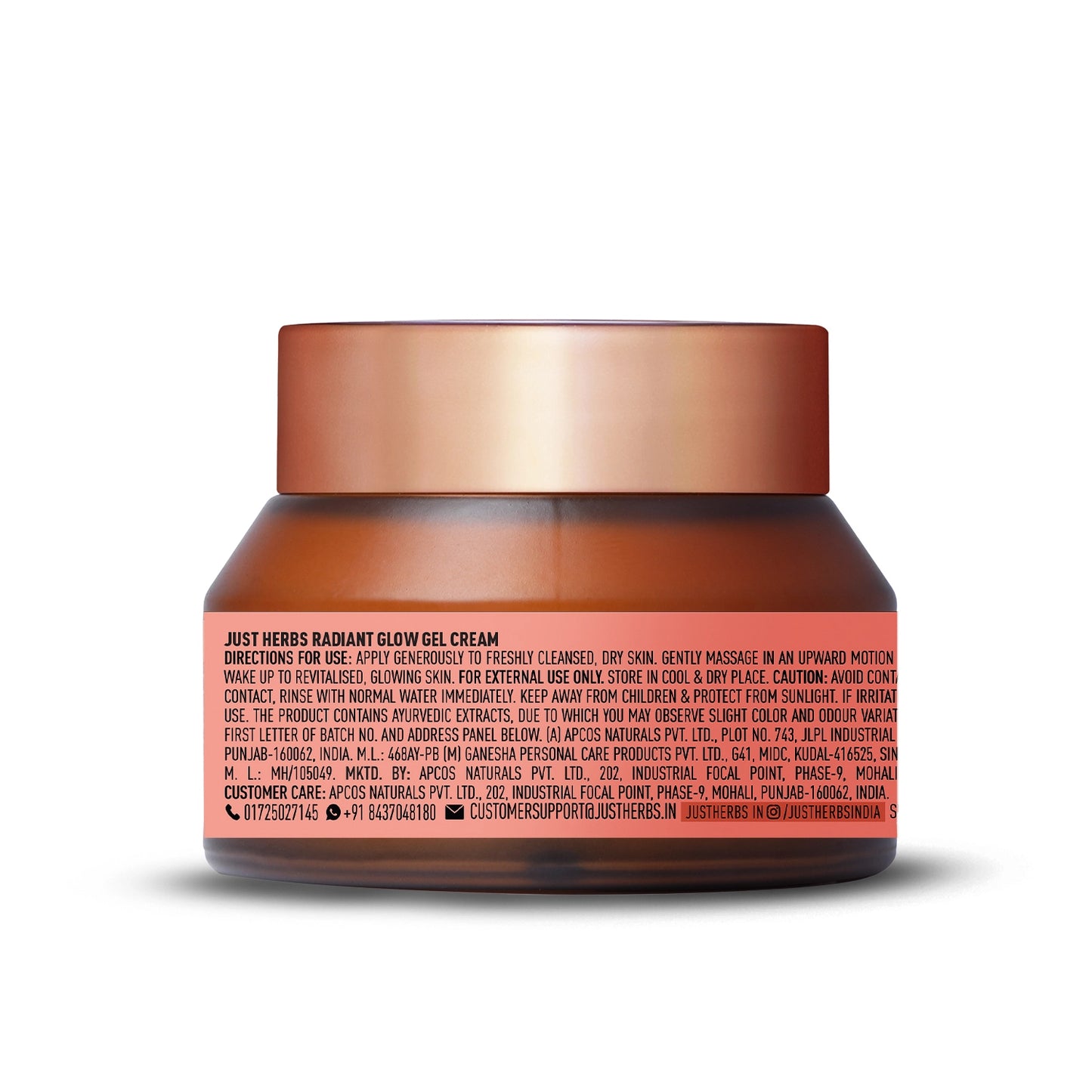 Just Herbs Radiant Glow Face Gel Cream with Mandarin & Saffron - 50ml