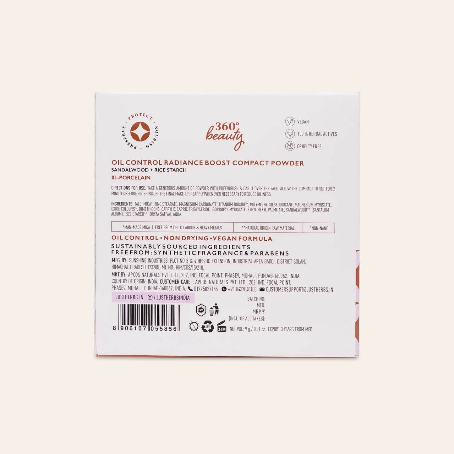 Just Herbs Oil Control Radiance Boost Compact Powder 04 Beige