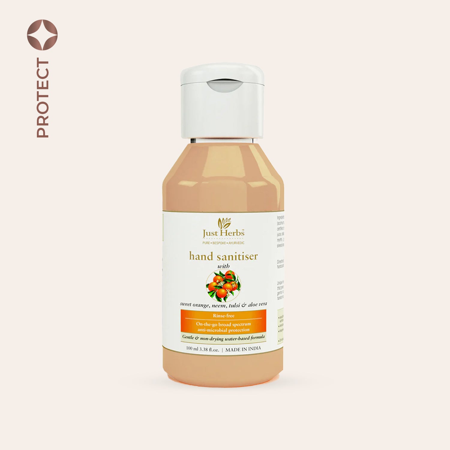 Just Herbs Hand Sanitiser - Sweet Orange, Neem, Tulsi & Aloe Vera
Just Herbs Hand Sanitiser - Sweet Orange, Neem, Tulsi & Aloe Vera