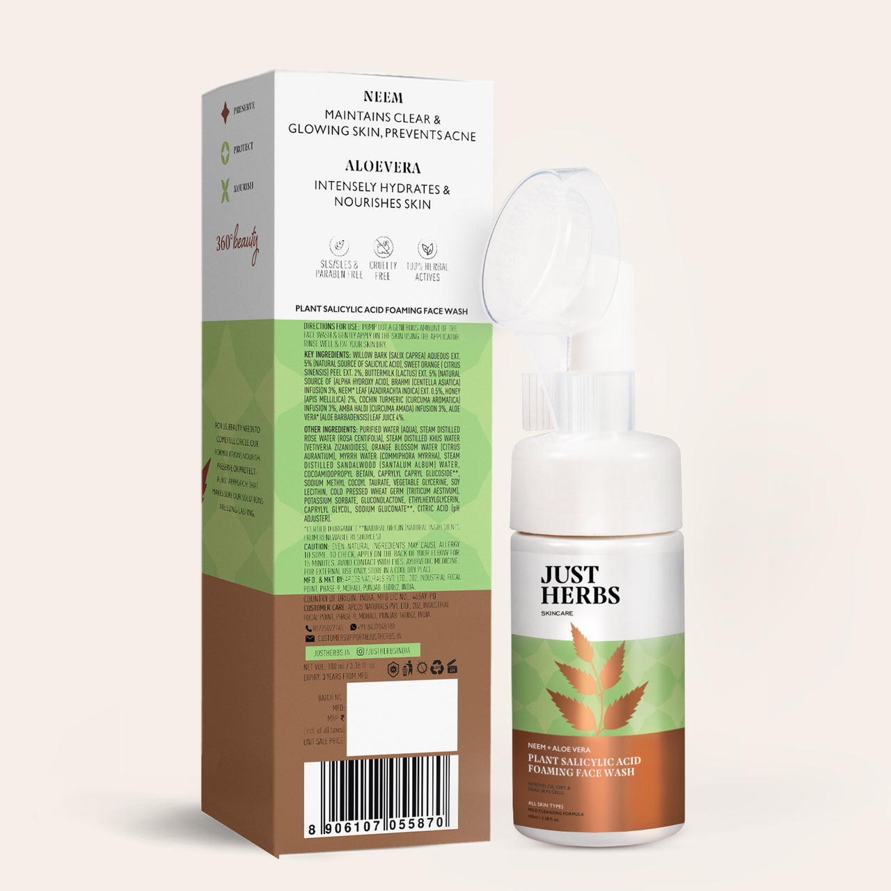 Plant Salicylic Acid Foaming Face Wash with Neem & Aloe Vera