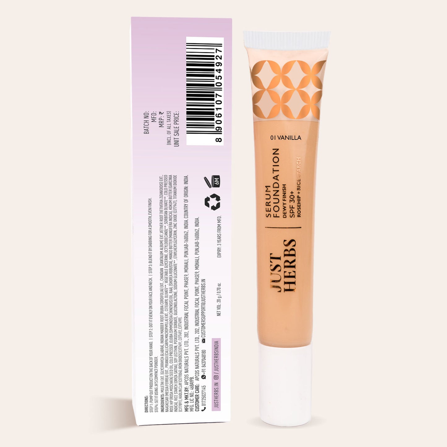 Serum Foundation Dewy Finish SPF30+ Tube with Rosehip and Rice Starch