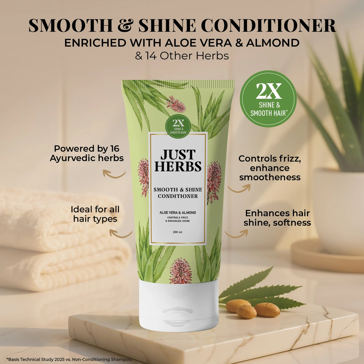 Smooth & Shine Conditioner | Aloe Vera, Almond & 14 Herbs
