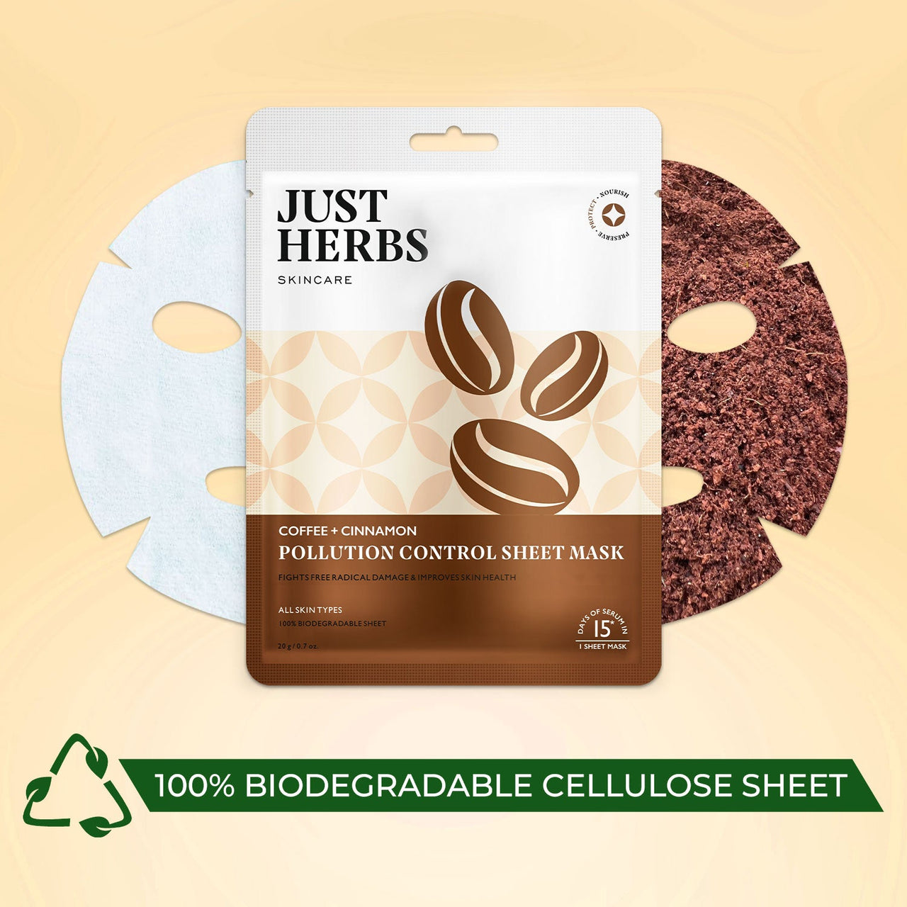 Coffee Sheet Mask with Cinnamon For Pollution Control - Pack of 4