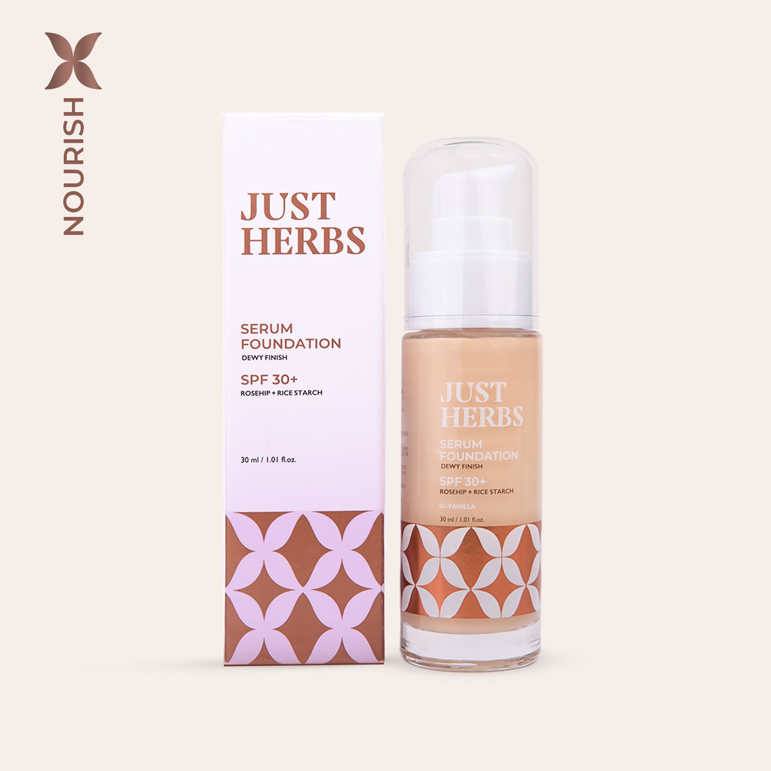 

Serum Foundation Dewy Finish SPF 30+ with Rosehip and Rice Starch, 01vanilla