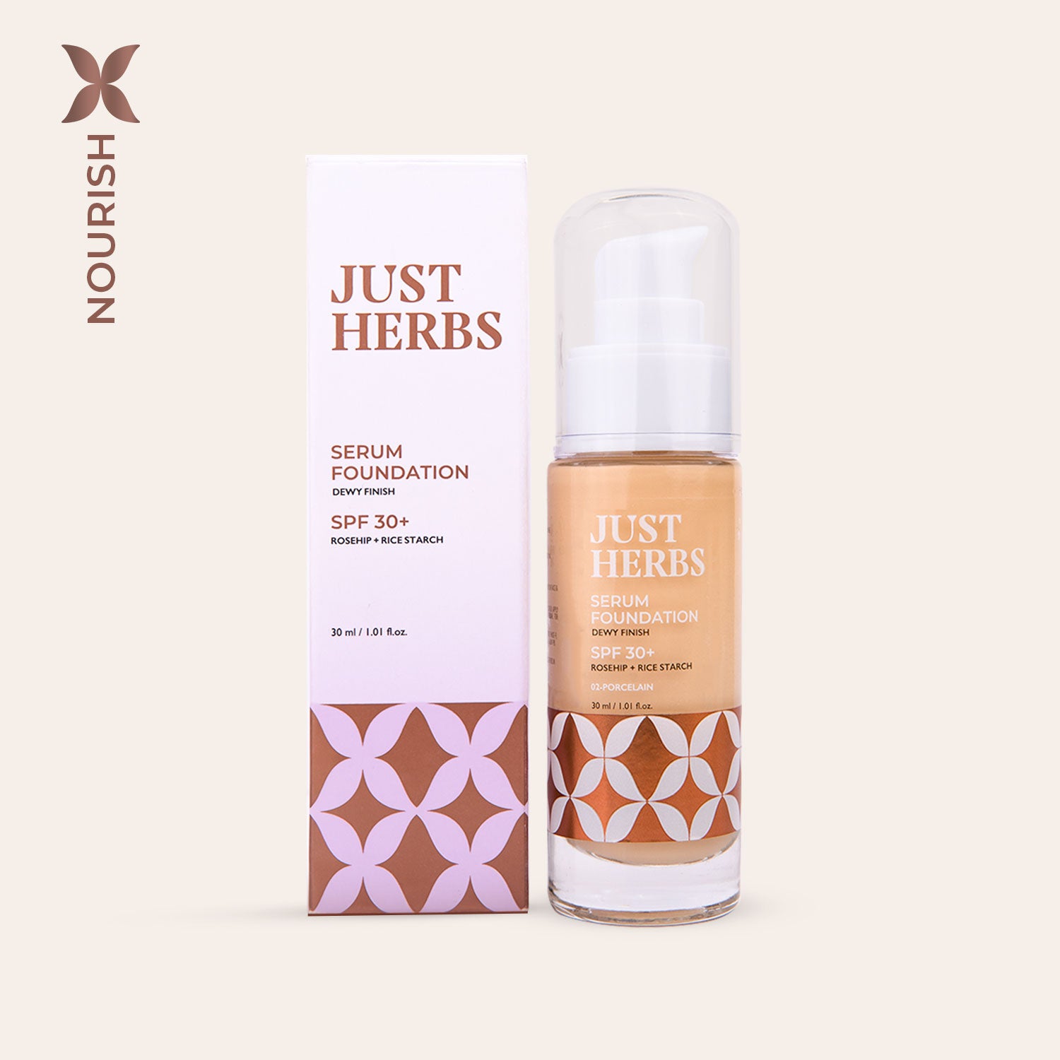 

Serum Foundation Dewy Finish SPF 30+ with Rosehip and Rice Starch, 02porcelain