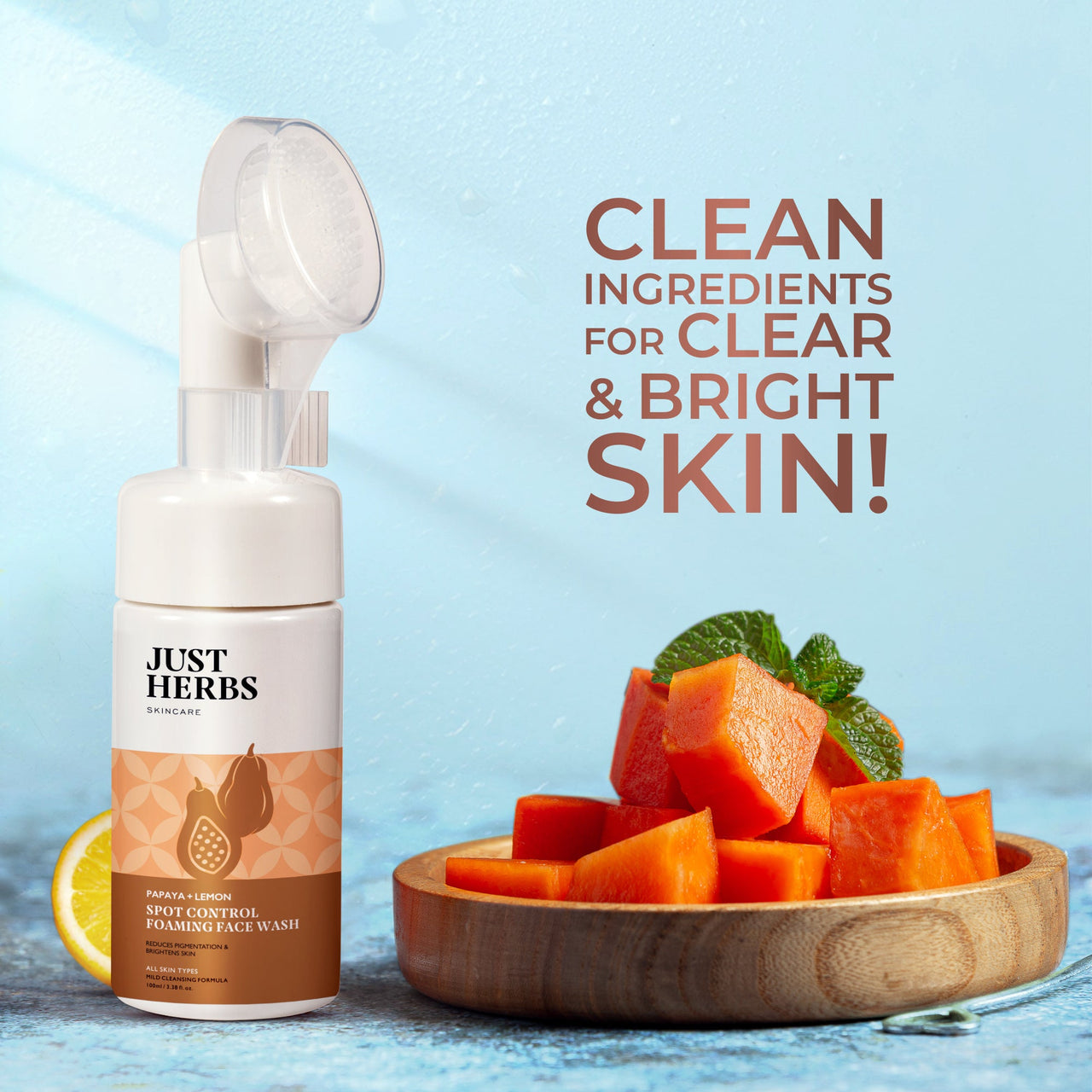 Foaming Face Wash with Papaya & Lemon for Spot Reduction - Just Herbs