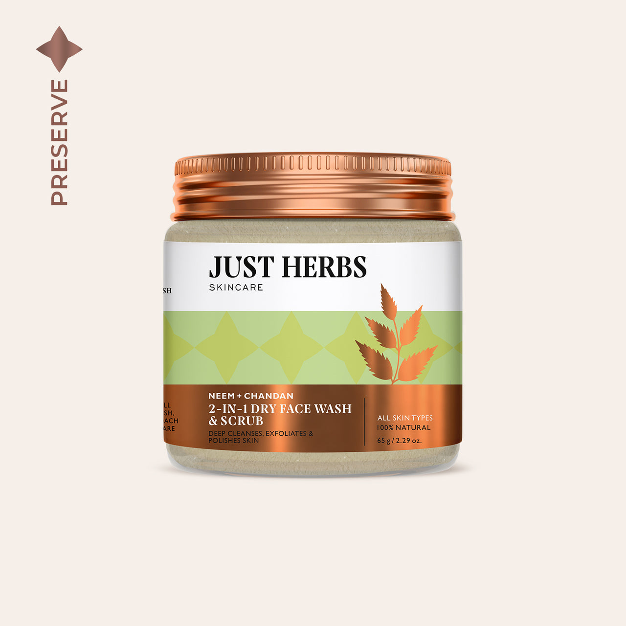 2 In 1 Dry Face Wash & Scrub with Neem and Chandan - Just Herbs