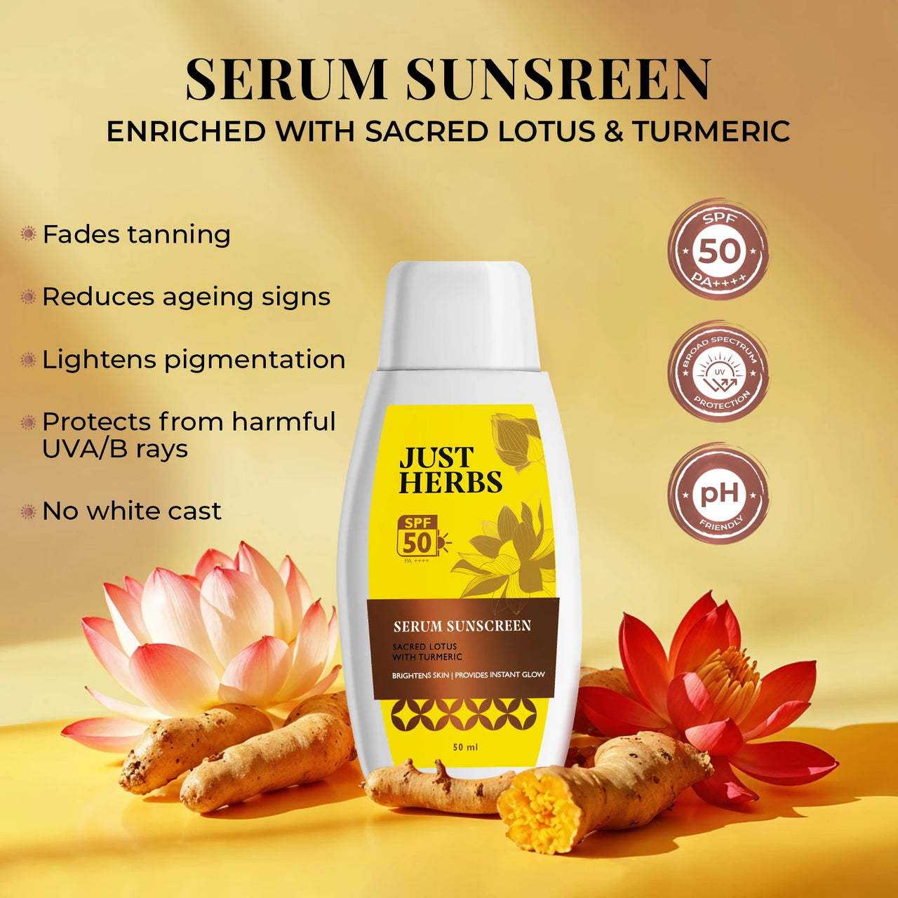 2-in-1 Serum Sunscreen with Sacred Lotus & Turmeric | SPF 50 PA++++
