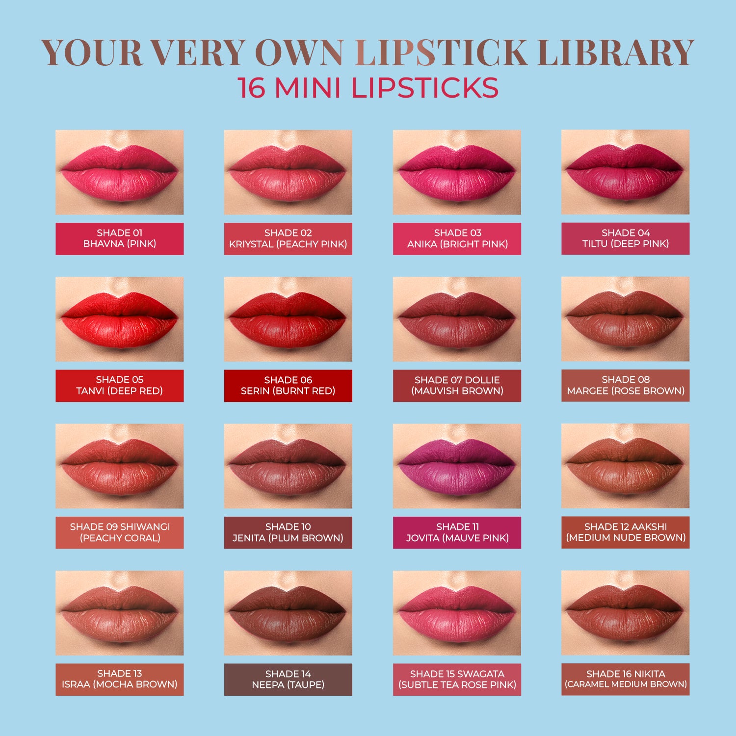 

Herb Enriched Ayurvedic Lipstick - Micro-Mini Trial Kit - 16 shades