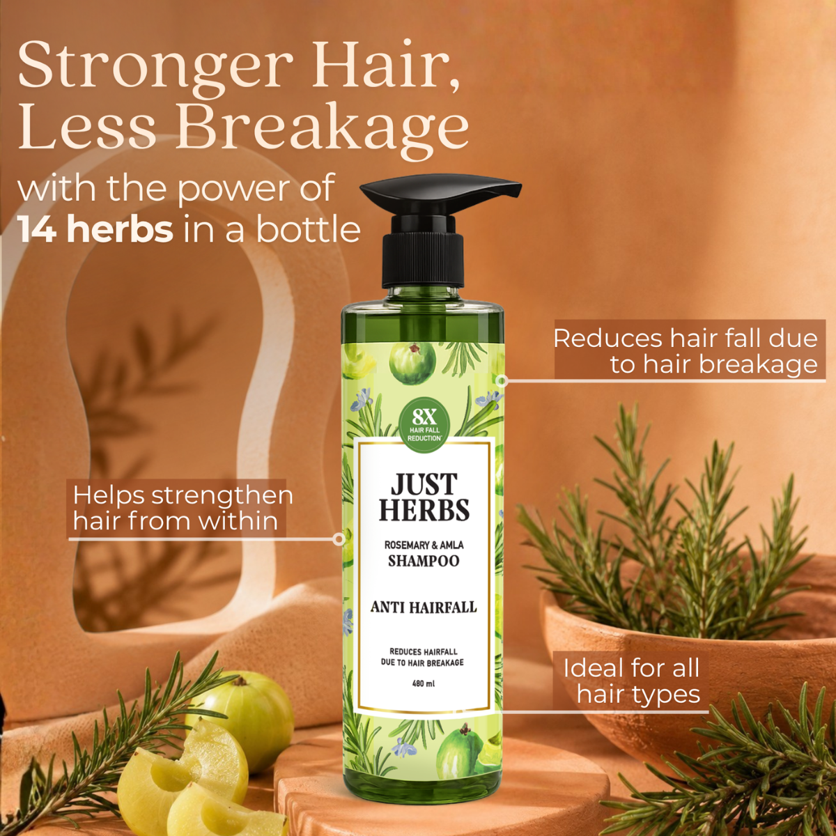 Anti Hairfall Shampoo 480ml | Rosemary, Amla & 12 Herbs