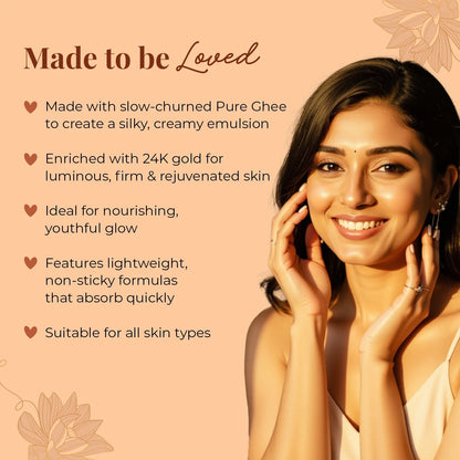 Just Herbs Golden Nourish Gift Set | Gifts for Her | 24K Gold & Pure Ghee Ritual - Set of 3