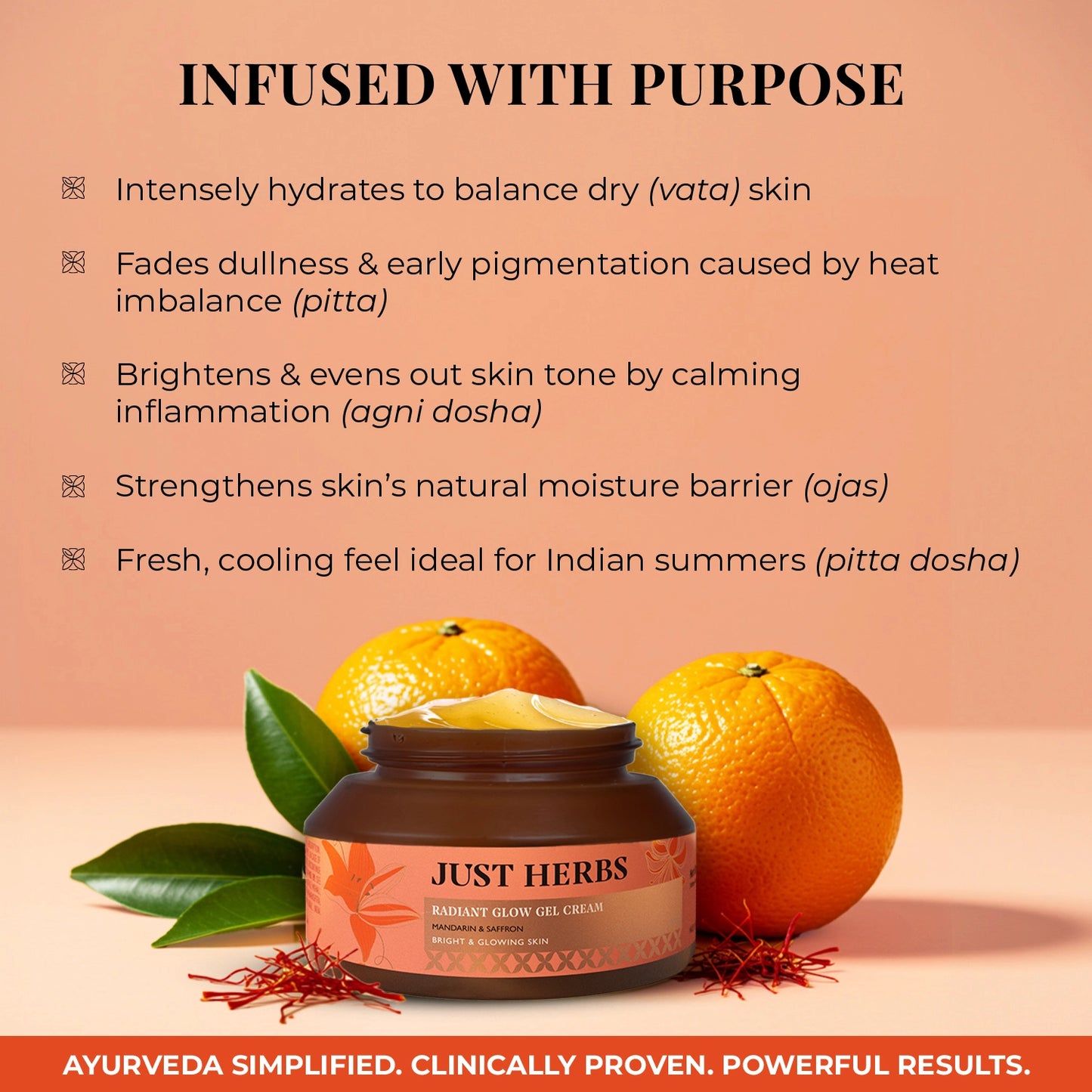 Just Herbs Radiant Glow Face Gel Cream with Mandarin & Saffron - 50ml