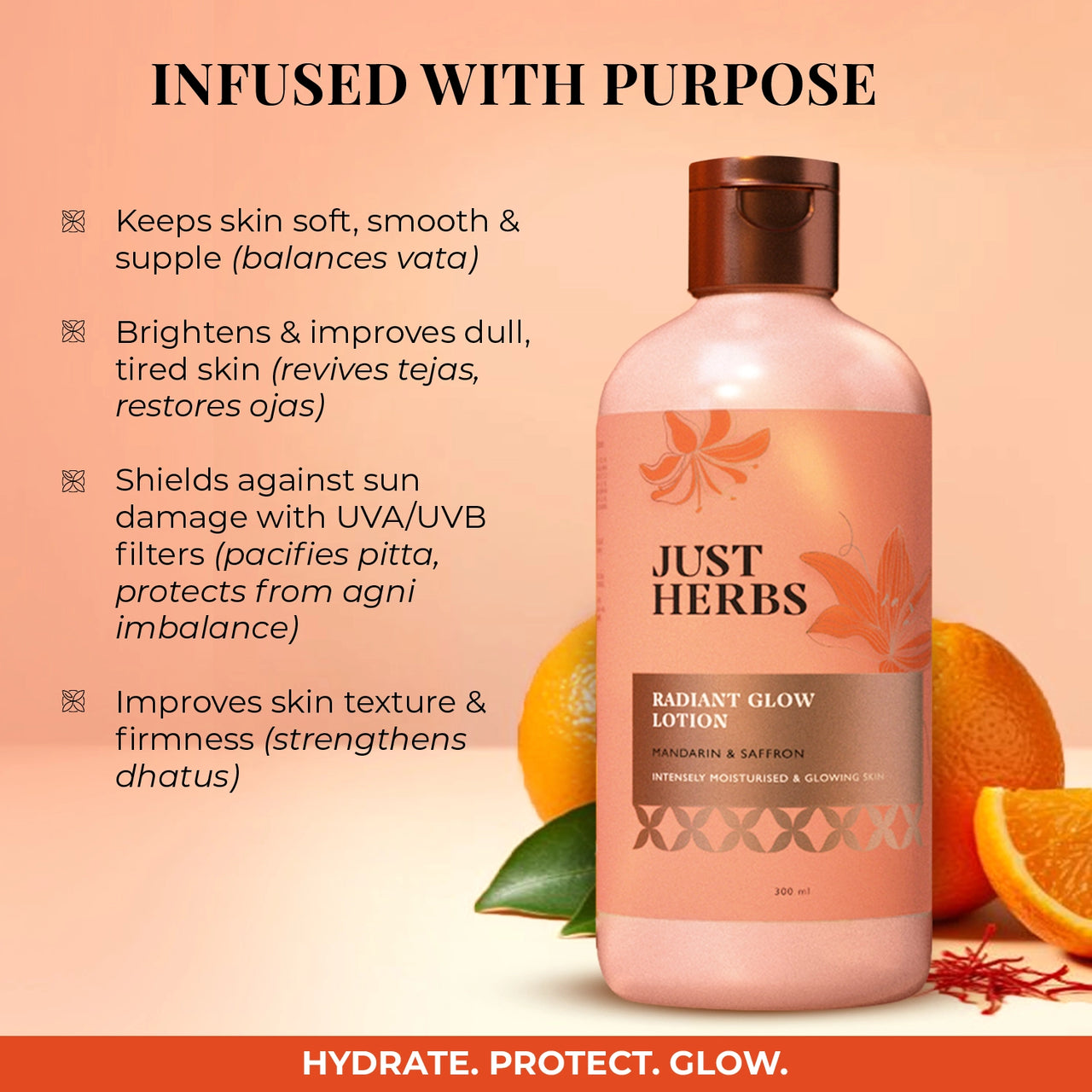 Just Herbs Radiant Glow Body Lotion with Mandarin & Saffron - 300ml