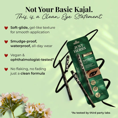 Naynam Day-long Kohl Kajal – Deep Black | Cyclosiloxane-Free