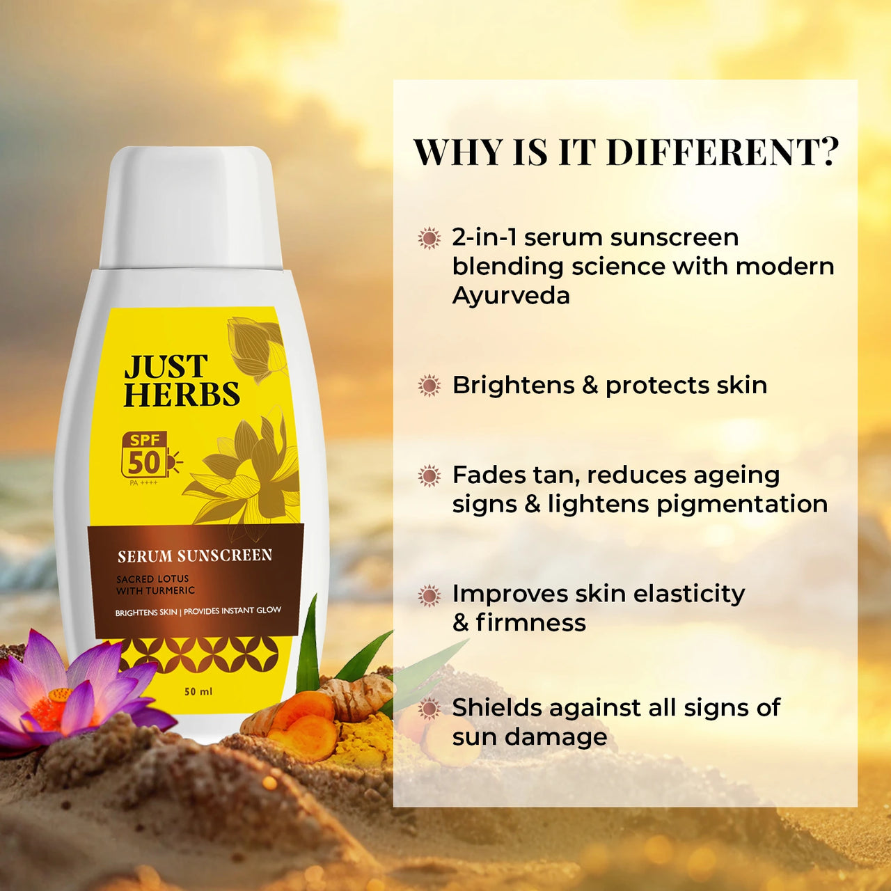 2-in-1 Serum Sunscreen with Sacred Lotus & Turmeric | SPF 50 PA++++