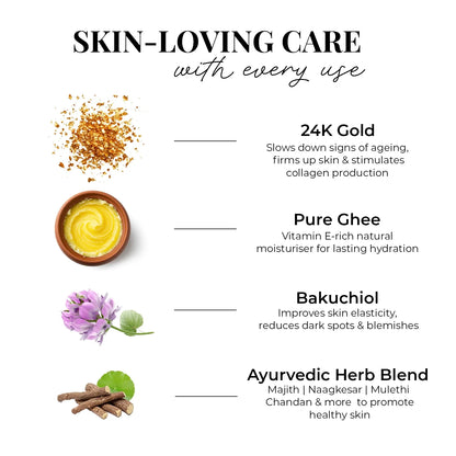 Just Herbs Golden Nourish Gift Set | Gifts for Her | 24K Gold & Pure Ghee Ritual - Set of 3