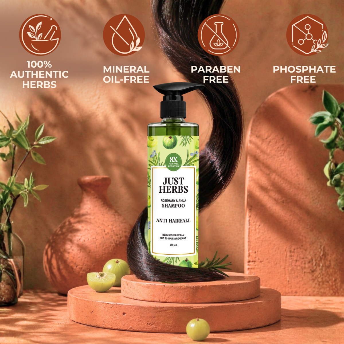 Anti Hairfall Shampoo 480ml | Rosemary, Amla & 12 Herbs