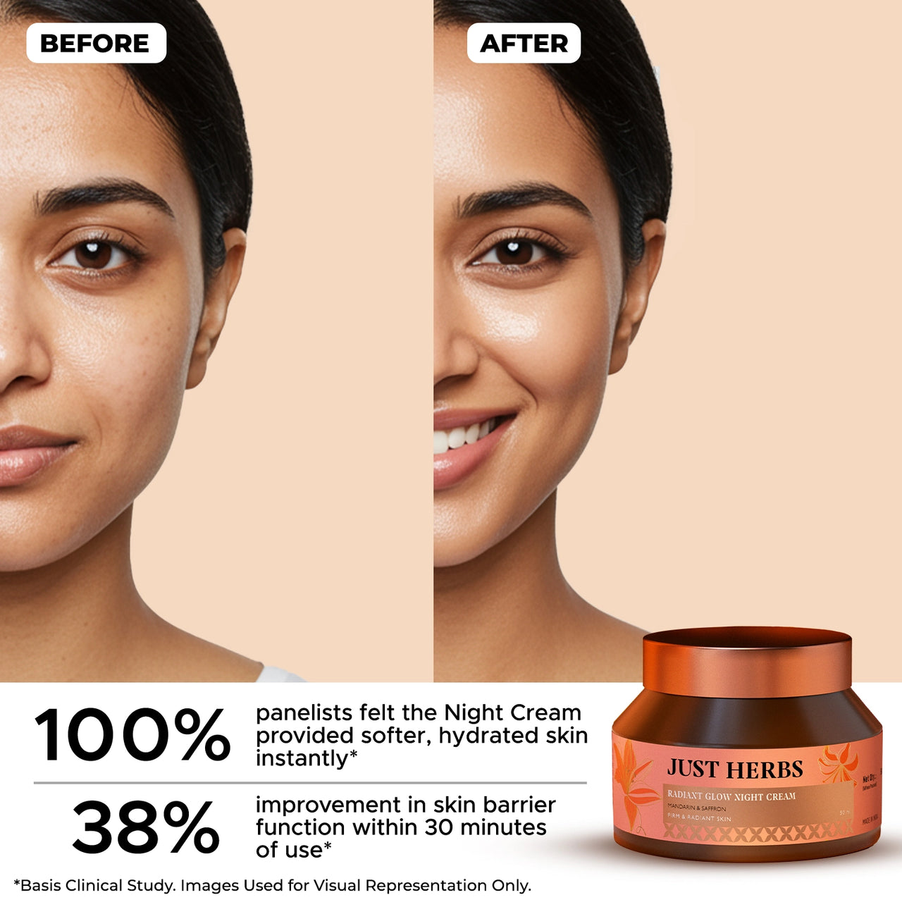 Just Herbs Radiant Glow Face Night Cream with Mandarin & Saffron  - 50ml