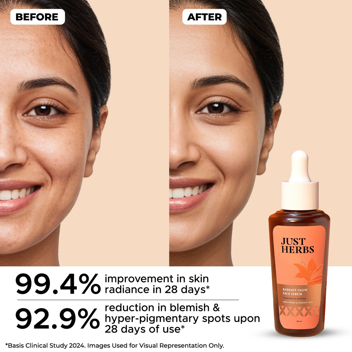 Just Herbs Radiant Glow Face Serum with Mandarin & Saffron - 30ml