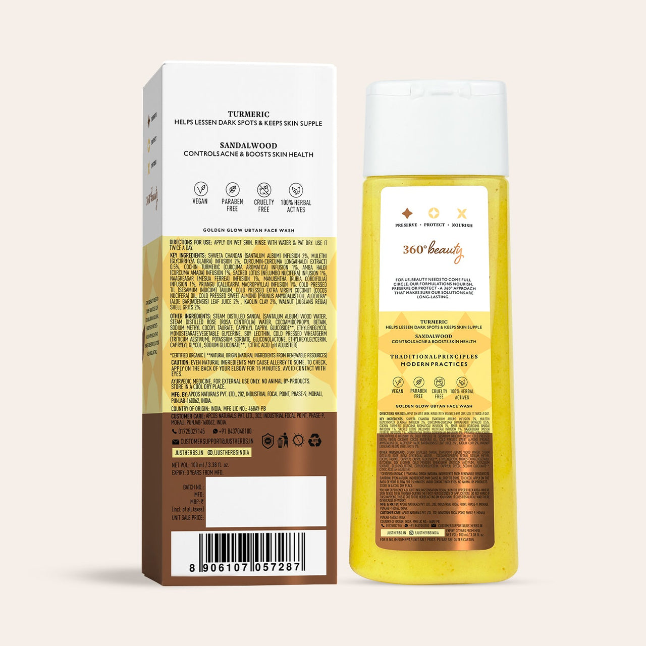 Golden Glow Ubtan Face Wash with Turmeric and Sandalwood - 100ml