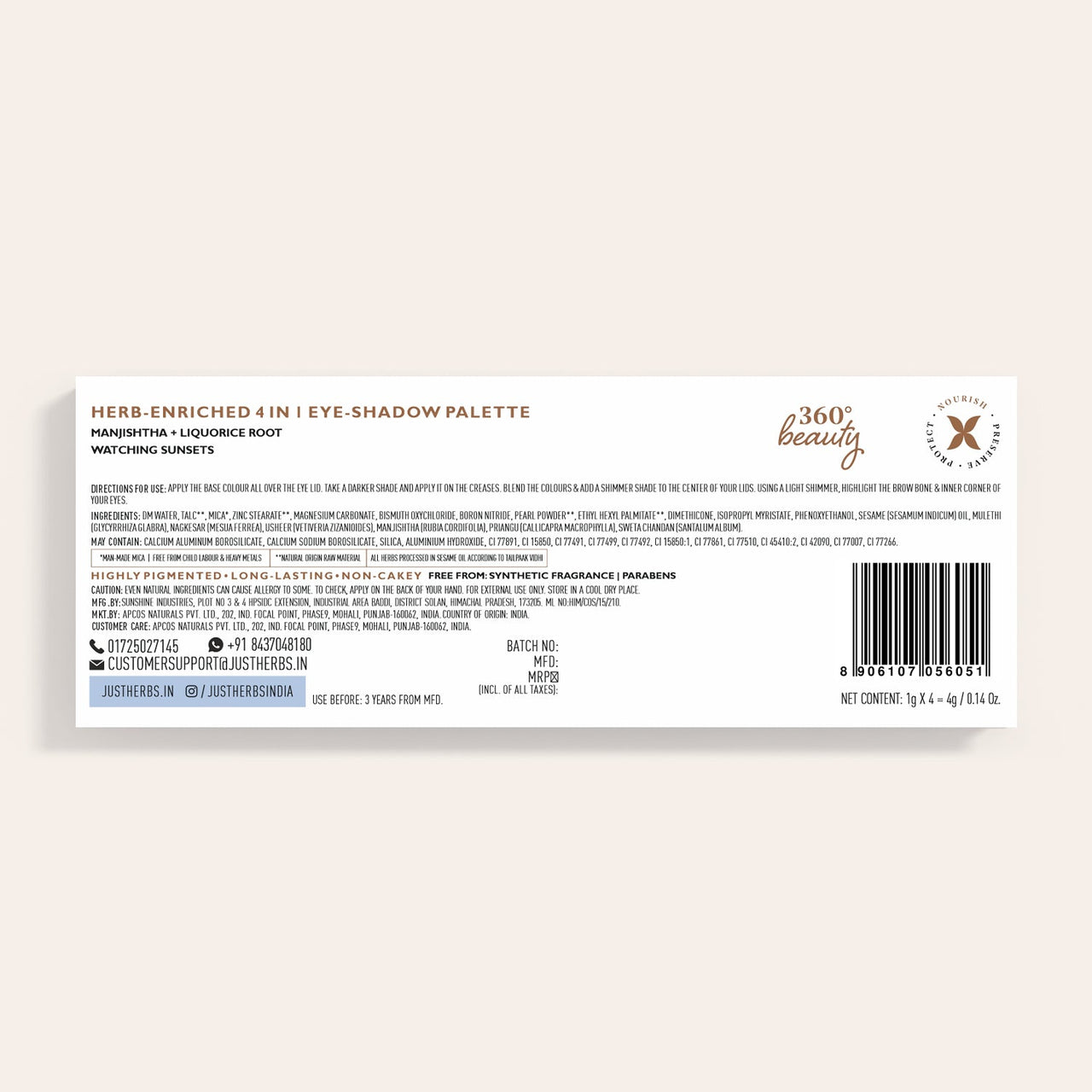 Herb Enriched 4-in-1 Eye-shadow Palette with Manjishtha and Liquorice Root 4 g