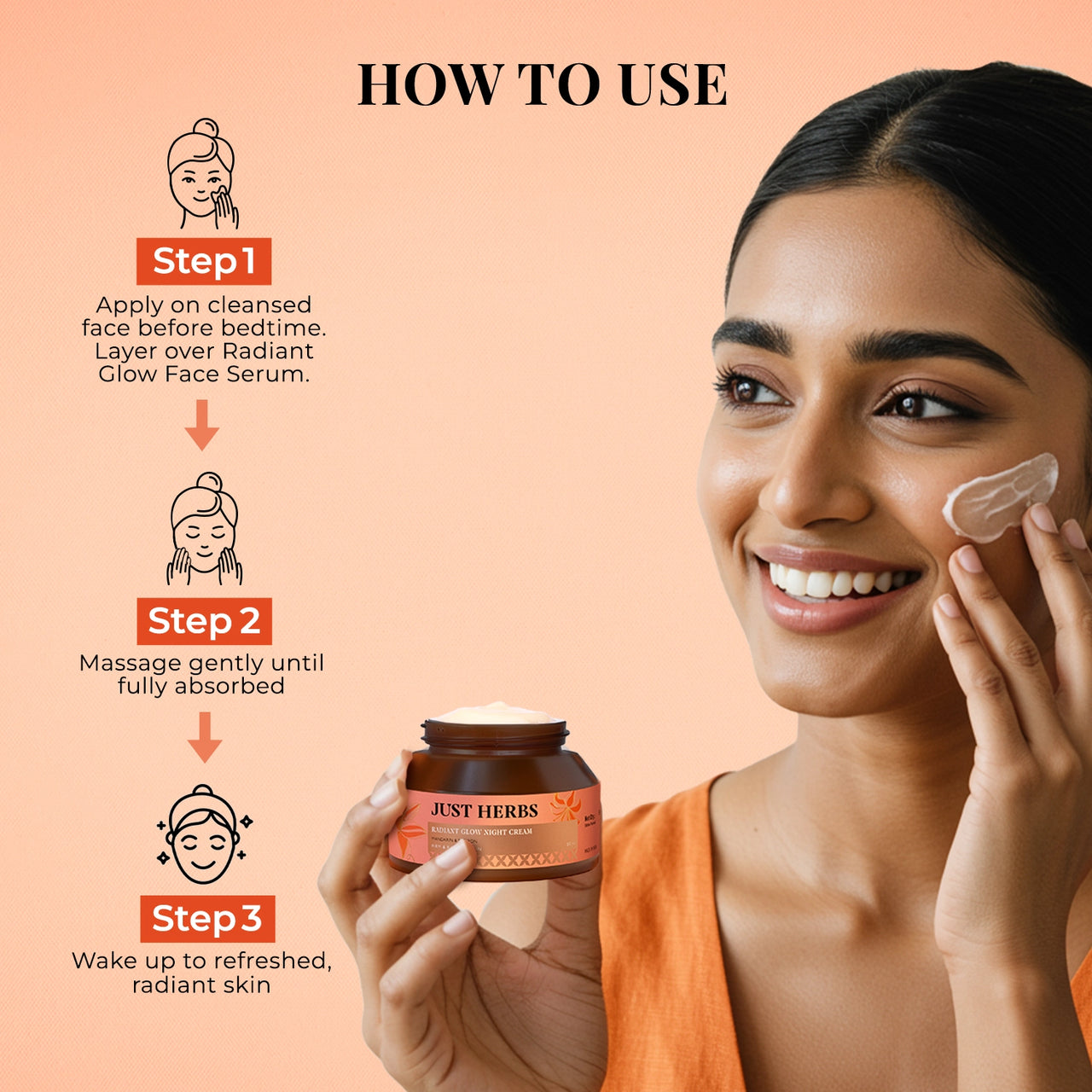 Just Herbs Radiant Glow Face Night Cream with Mandarin & Saffron  - 50ml