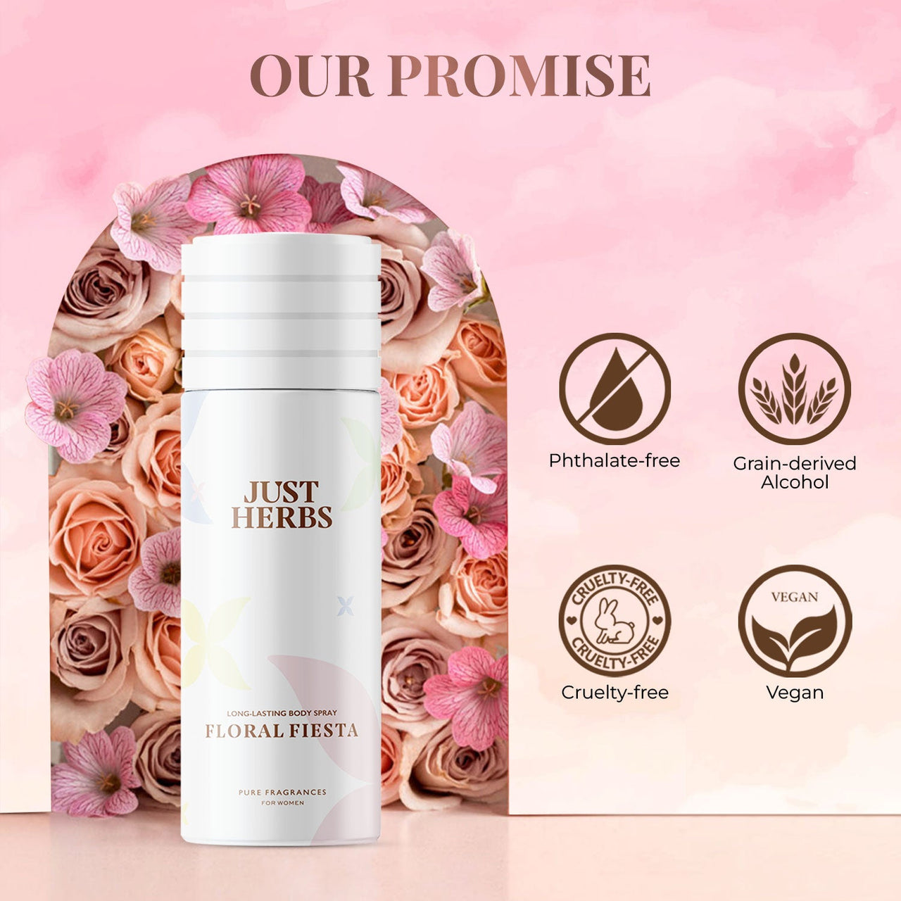 Long Lasting Floral Fiesta Deodorant Body Spray For Women - Just Herbs