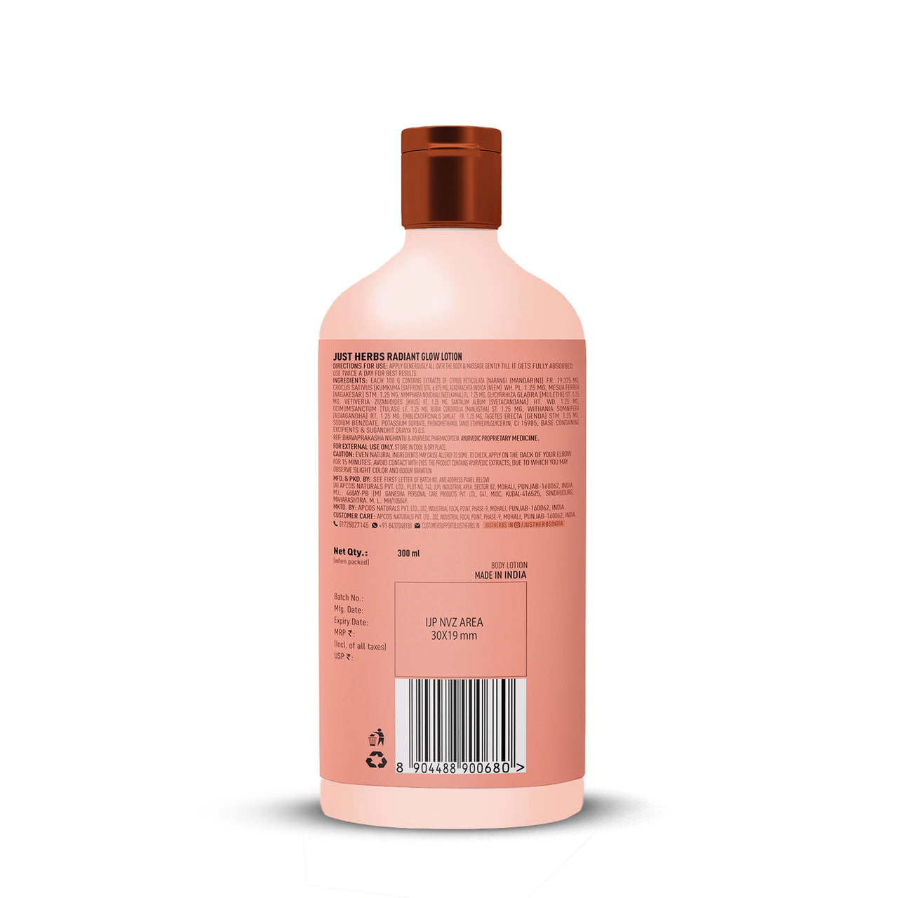 Just Herbs Radiant Glow Body Lotion with Mandarin & Saffron - 300ml