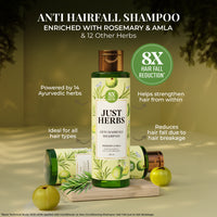 Thumbnail for Just Herbs Anti Hairfall Shampoo | Rosemary, Amla & 12 Herbs | Reduces Hair fall by 8X from 1st wash | Ayurvedic Shampoo for All Hair Types - 200ml