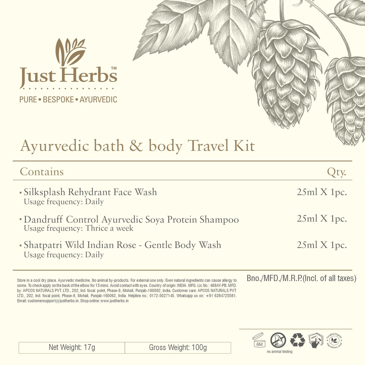 Just Herbs Ayurvedic Bath & Body Travel Kit