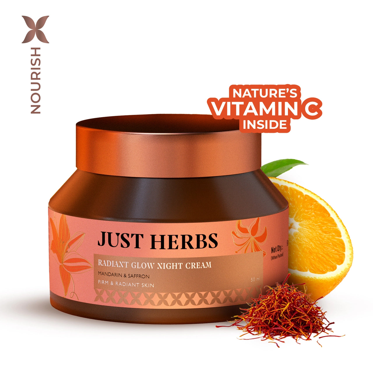 Just Herbs Radiant Glow Face Night Cream with Mandarin & Saffron  - 50ml