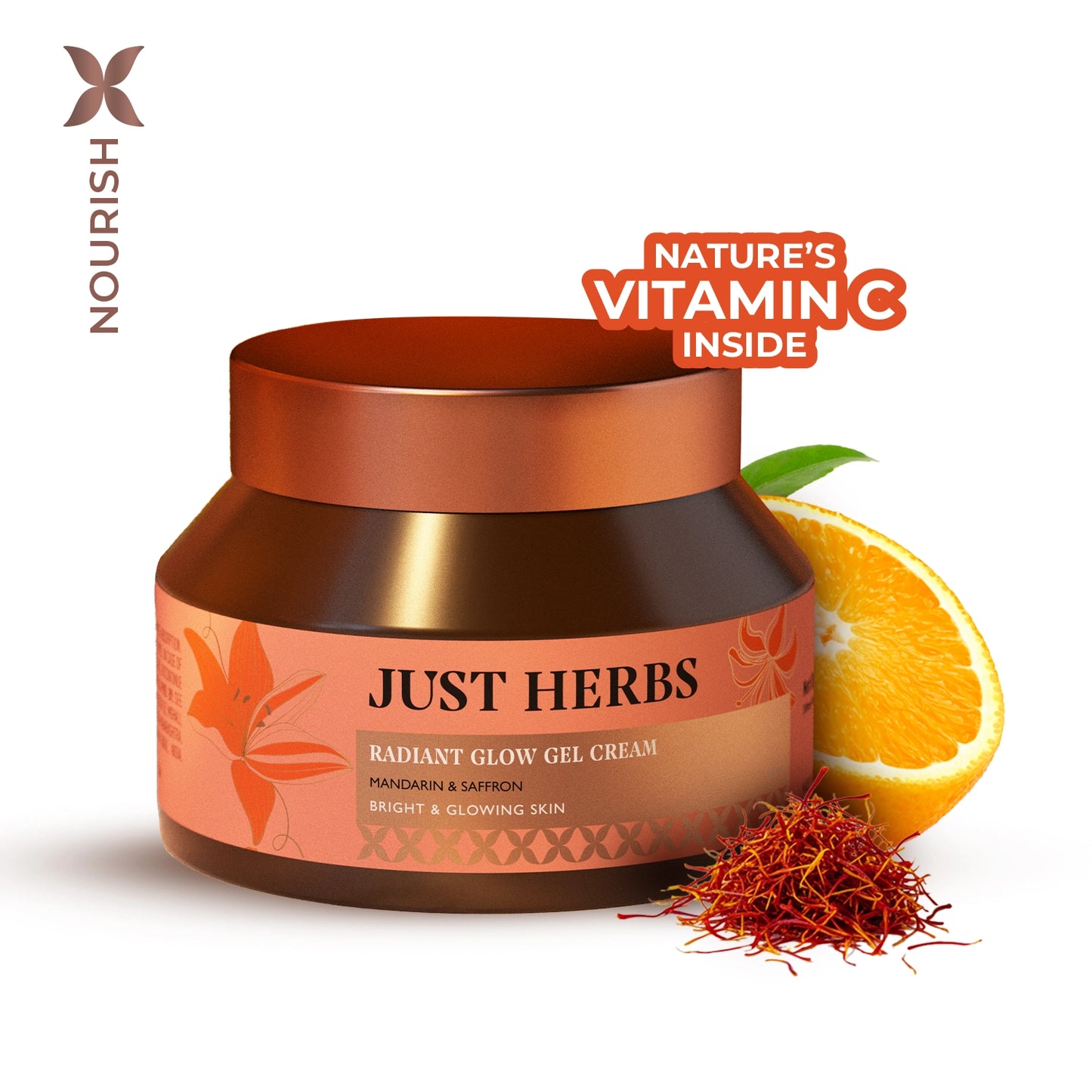 Just Herbs Radiant Glow Face Gel Cream with Mandarin & Saffron - 50ml