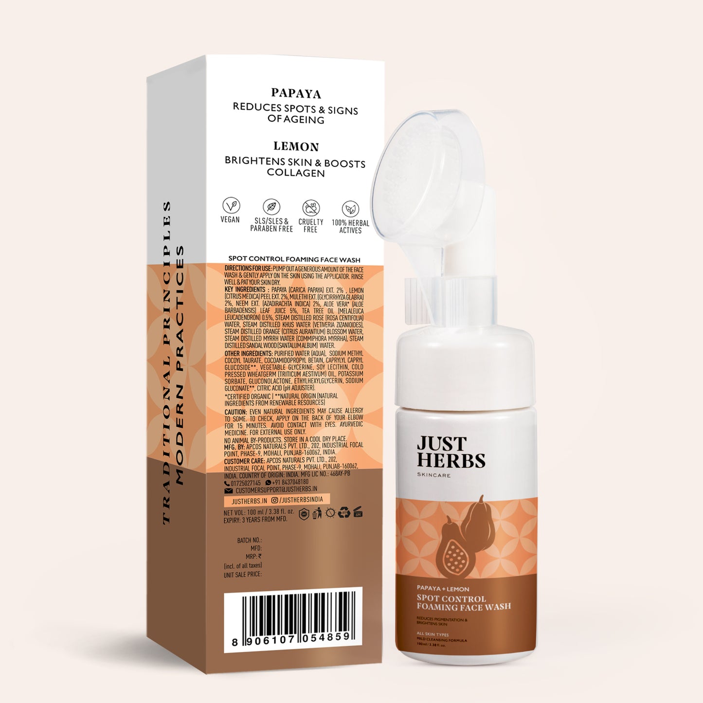 Foaming Face Wash with Papaya & Lemon for Spot Reduction:100ml
