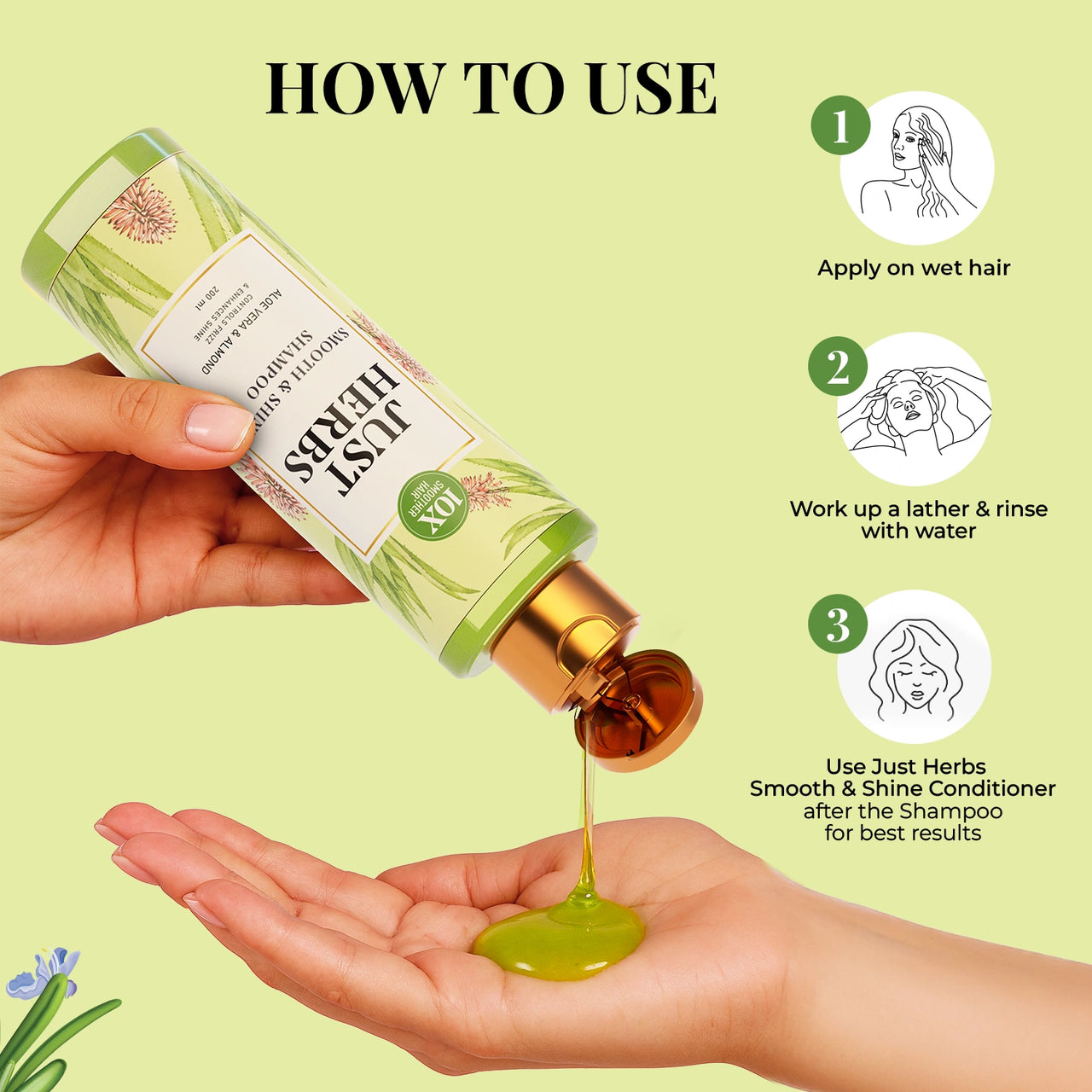 Smooth & Shine Shampoo for Dry and Frizzy Hair| Aloe Vera, Almond, Rice Protein & 12 Herbs