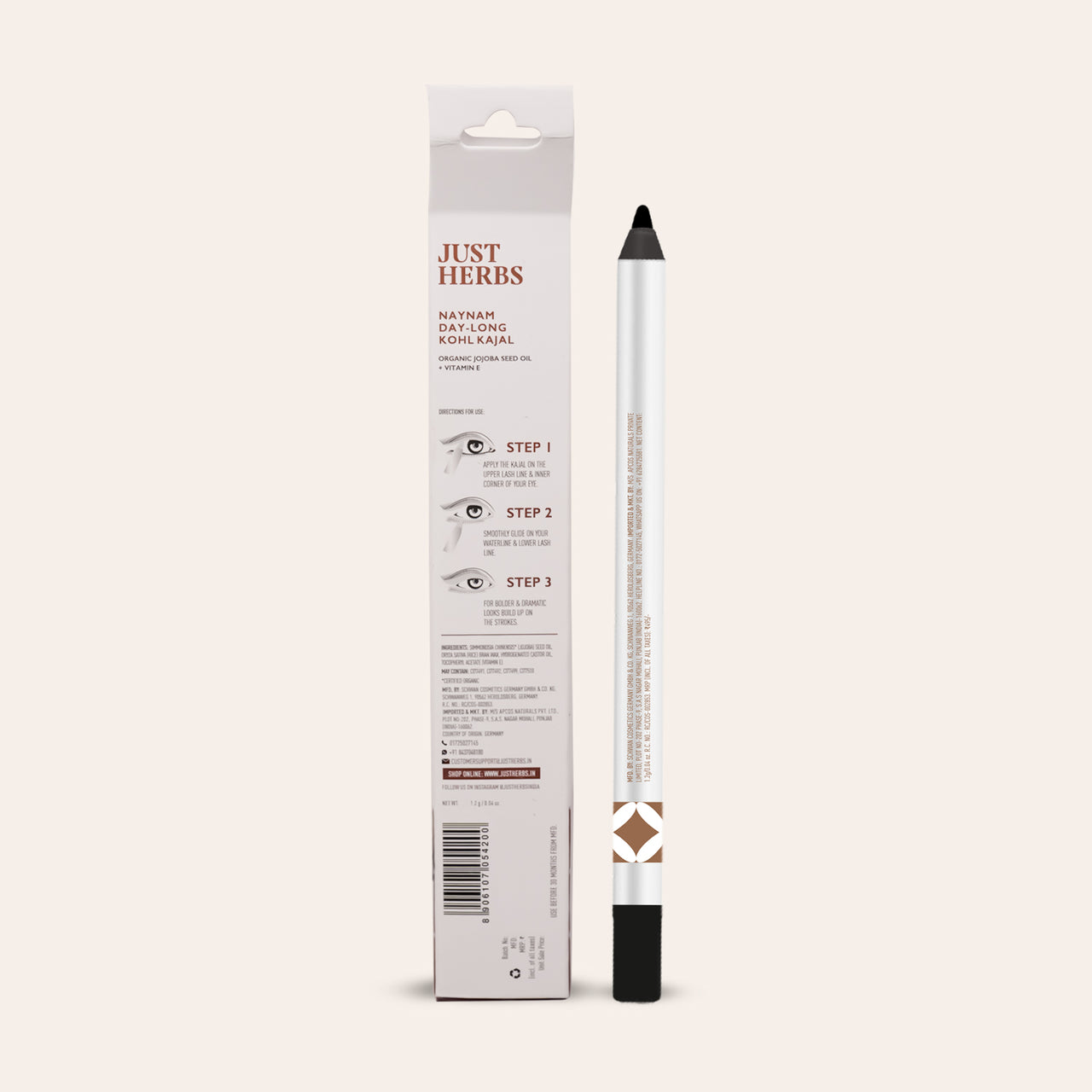 Naynam Day Long Sharpenable Kajal (Available in 6 Shades) - Just Herbs
