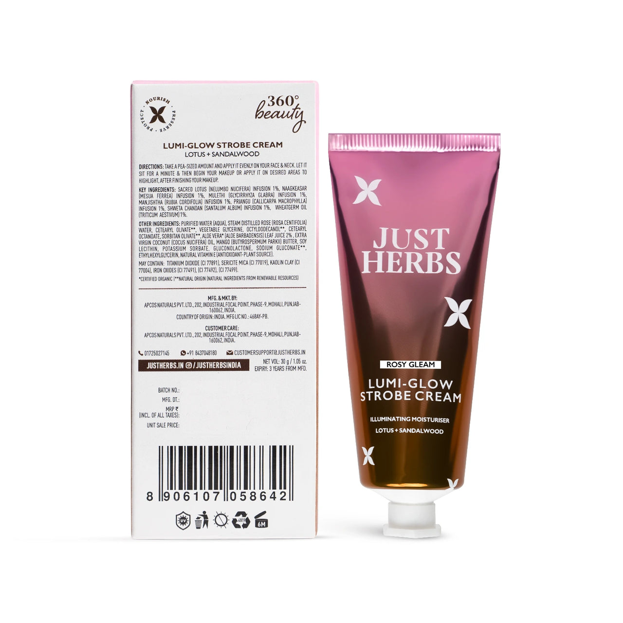 Rosy Gleam: Lumi-glow Strobe Cream with Lotus and Sandalwood: 30g