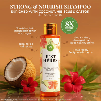 Strong & Nourish Shampoo | Coconut, Hibiscus, Castor & 11 Herbs