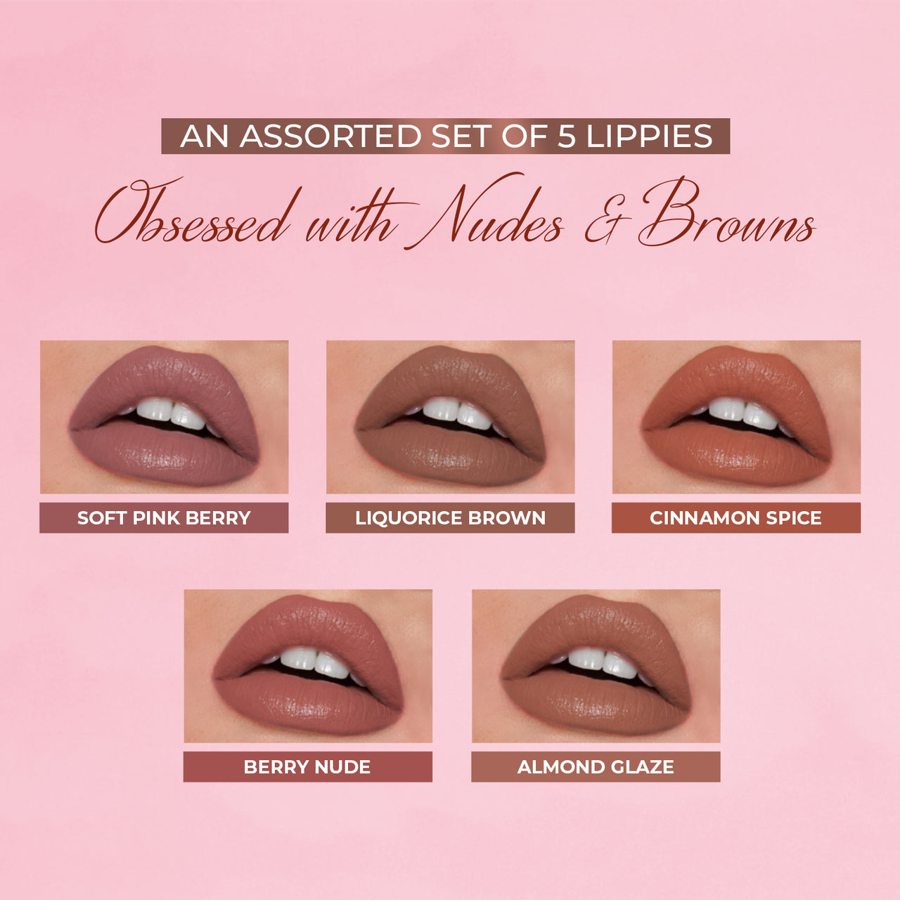 Herb-enriched Matte Liquid Lipstick Combo (Brights & Pinks + Nudes & Browns)