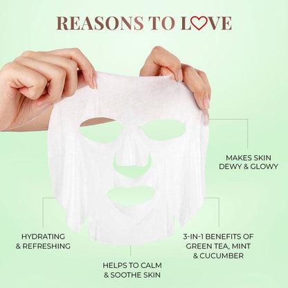 Green Tea Sheet Mask with Mint & Cucumber For Glowing Skin - Pack of 1