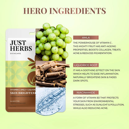 Vitamin C Amla Sheet Mask with Liquorice Root for Skin Brightening - Pack of 1
